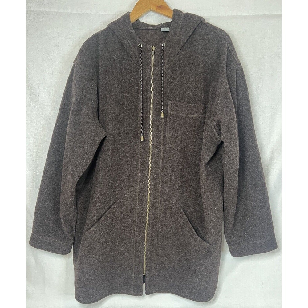 VTG LIZ WEAR Authentic Tradition Brown Wool Jacket W/Hood Large Liz Claiborne